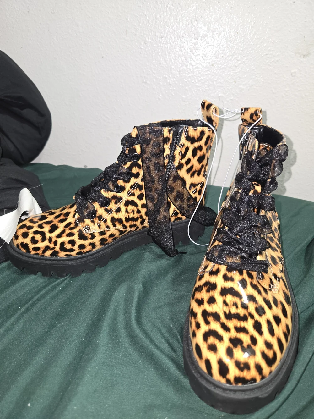 Cat & Jack Leopard Print Girls' Lace-Up Boots — Orange and Black